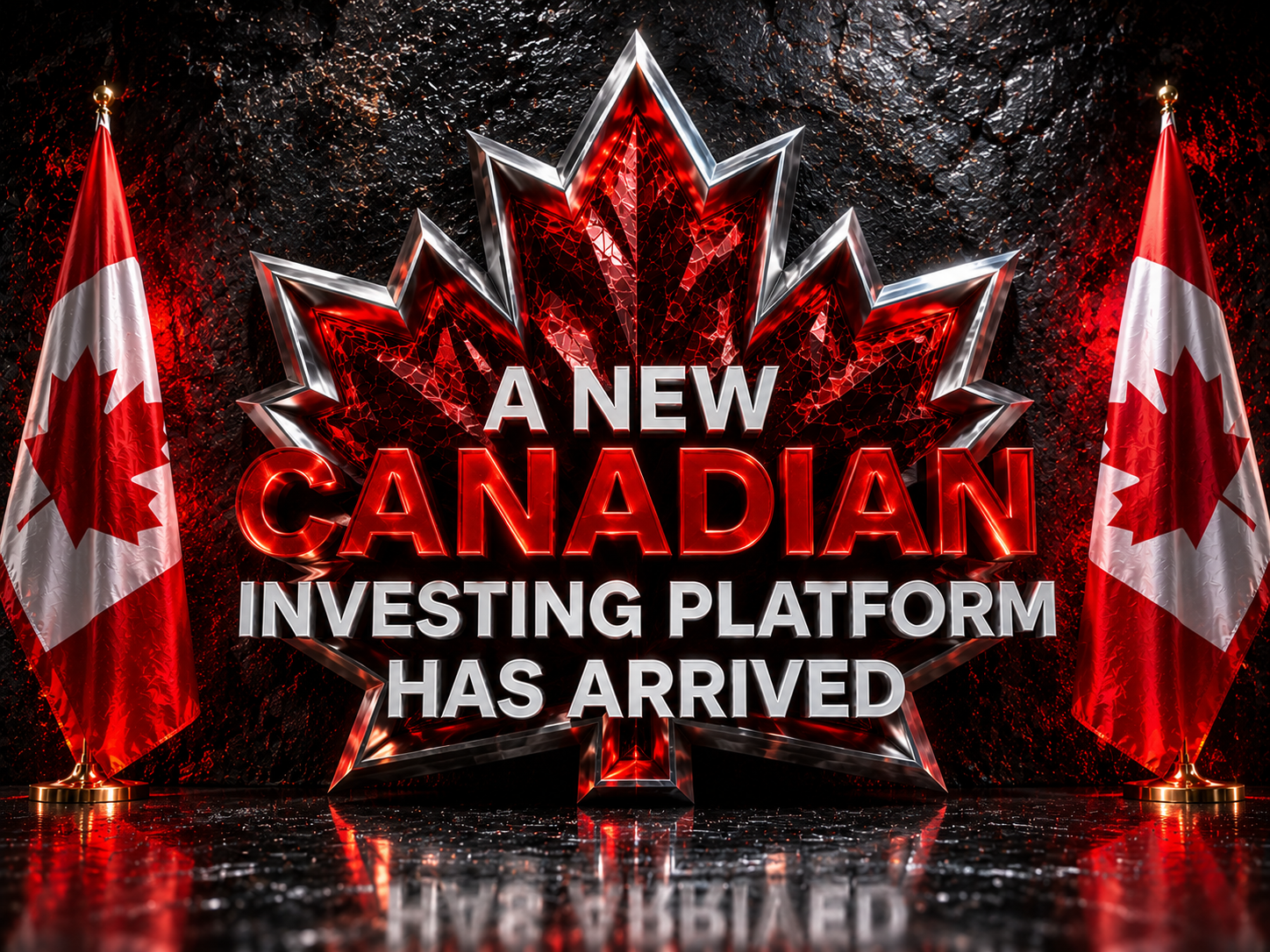 Red and silver Canadian maple leaf presentation announcing a new Canadian investing platform
